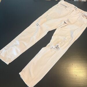 Zara Woman Premium Denim Distressed Slim Jeans Blush Pink Raw Hem USA 6 EUR 38